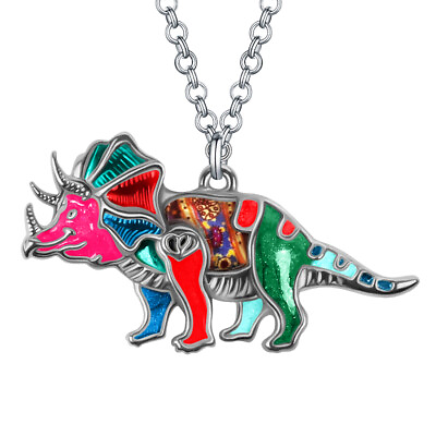 #ad Enamel Alloy Triceratops Dinosaur Necklace Pendant Animals Jewelry Charms Gifts $7.99