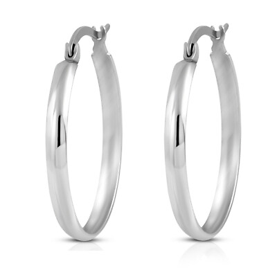 #ad Stainless Steel Silver Tone Classic Round Hoop Earrings 1quot; $12.99