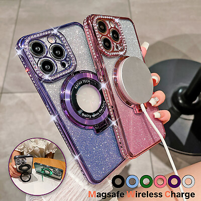 #ad Bling Diamond Mag Safe Case Magnetic KickStand For iPhone 15 14 13 12 11 Pro Max $11.05