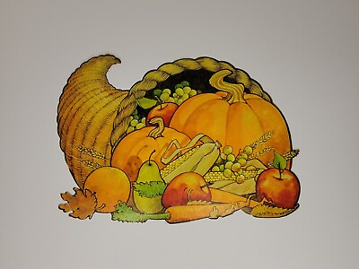 #ad 1981 Hallmark Fall Thanksgiving Cardboard Die Cut Decoration Sign Cornucopia $11.95