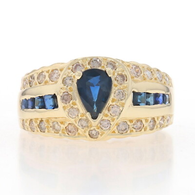 #ad Yellow Gold Sapphire amp; Diamond Halo Ring 14k Pear amp; Square 1.31ctw $719.99