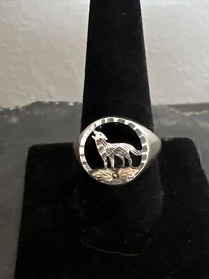#ad Vintage Sterling Onyx Wolf Ring S 11 33.6 Grams $125.00
