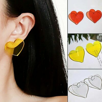 #ad Geometric Transparent Acrylic Heart Earrings Ear Stud Earrings Women Jewelry Hot $0.99