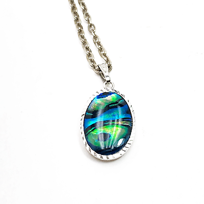 #ad Colorful Abalone Shell Pendanct Rhodium Silver Necklace Chain 17 in Blue Green $7.99