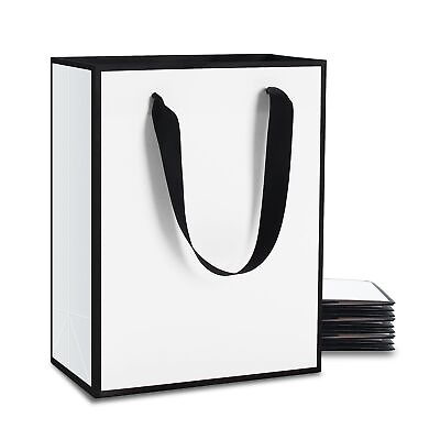 #ad Gift Bags Medium Size 10Pcs 8quot;x4.25quot;x10.5quot; Black and White Gift Bags Bulk Bla... $24.23
