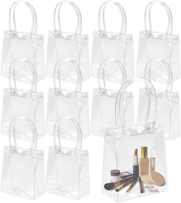 #ad CZWESTC 16 Pcs Clear PVC Gift Bags with Handles Small Transparent Gift Wrap Bag $17.31