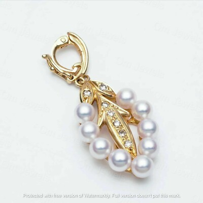#ad 4Ct Round Cut Pearl With Diamond Leaf Pendant 14K Yellow Gold Over 18quot;Free Chain $46.20