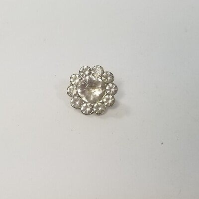 #ad VTG Clear Rhinestone Flower Shaped Brooch Silver Tone Pin $14.99