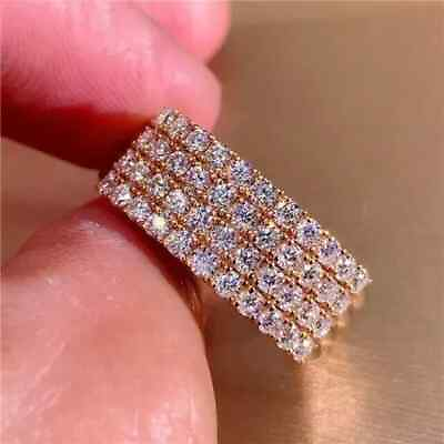 #ad 2CT Round Cut Real Moissanite Women#x27;s Anniversary Band Ring 14K Rose Gold Plated $134.29
