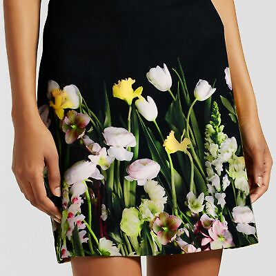 #ad Women#x27;s Black Plus Satin Photo Floral Skirt 2X Victoria Beckham Free Ship NWT $23.92