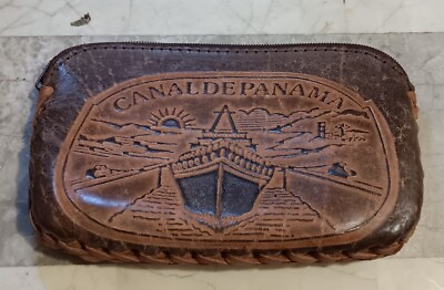 #ad Antique Panama Canal Handmade Leather Coin Purse Bag Souvenir 4” Tall 6” Wide $24.99
