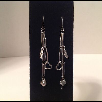 #ad Silver Tone Dangle Heart Fashion Earrings 3quot; $10.00