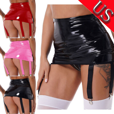 #ad US Womens Leather High Waist Bodycon Pencil Skirt with 6Wide Straps Mini Skirts $8.27