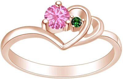 #ad Personalized Heart Anniversary Ring Simulated Birthstone 14K Rose Gold Plated $71.99