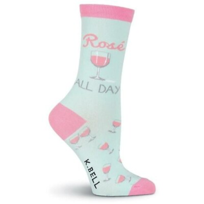 #ad Rose All Day Women#x27;s Crew Socks Size 9 11 Lt Blue K Bell Drink Wine Fashion New $9.95