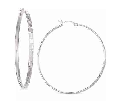 #ad MACY#x27;S Diamond Cut Hoop Earrings in 14K White Vermeil NIB MSRP $200 $89.99
