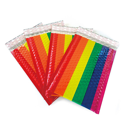 Beautiful set of 20 Rainbow Bubble Mailers 3 sizes Self sealing shipping $13.95