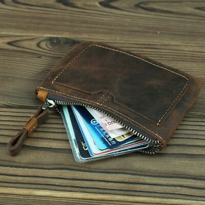#ad Vintage Leather Coin Purse Bag Wallet Zipper Closure Small Retro Key Card Case $22.79