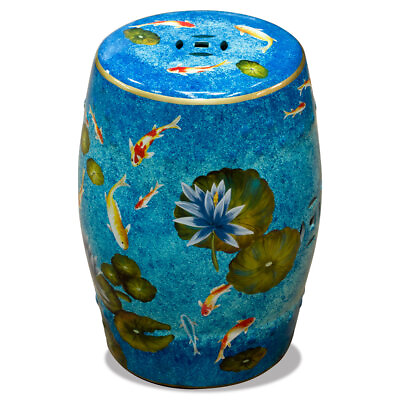 #ad US Seller Porcelain Koi Fish Lotus Pond Motif Asian Garden Stool $258.00