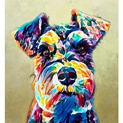 #ad 5D Colorful Schnauzer Dog Full Diamond Painting Cross Stitch 12x16 in 30x40cm $20.23