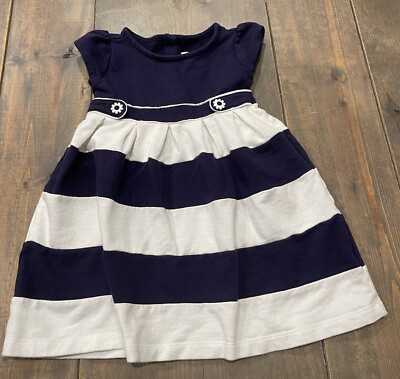 #ad Gymboree Toddler Girl’s Short Sleeve Navy Blue Stripped Flare Dress Size: 2T $11.95