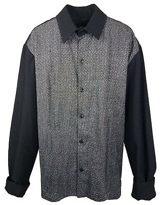 #ad Bill Whitten Button Down Shirt with Special Diamond Fabric Sparkles in Gray L $794.00