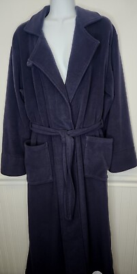 L.L. Bean Robe Soft Plush Thick Fleece Navy Blue Long Tie Bathrobe Spa Women#x27;s S $24.00