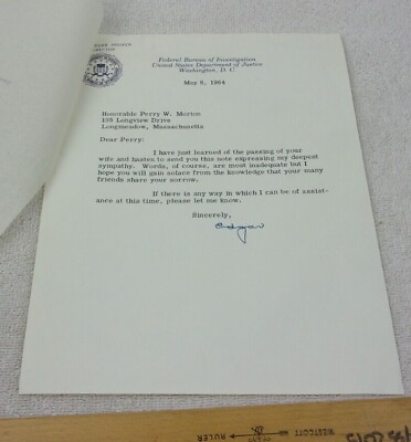 #ad J Edgar Hoover FBI Department of Justice 1964 letter typed signed autograph $79.95