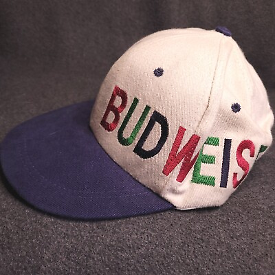 #ad Vtg 90s Bud Beer Embroidered Wrap Around Snapback Hat Cap BUDWEISER Made USA $18.98