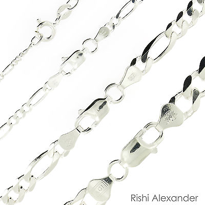 925 Sterling Silver Figaro Mens Boys Chain Necklace .925 Italy All Sizes $59.99