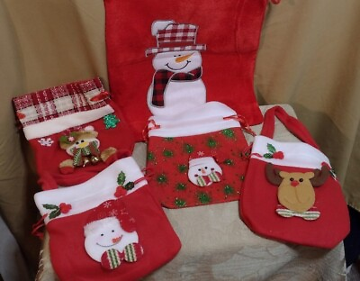 Group Of 5 Cloth Christmas Bags $7.75