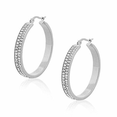 #ad EDFORCE Stainless Steel White Clear CZ Classic Hoop Earrings $17.99