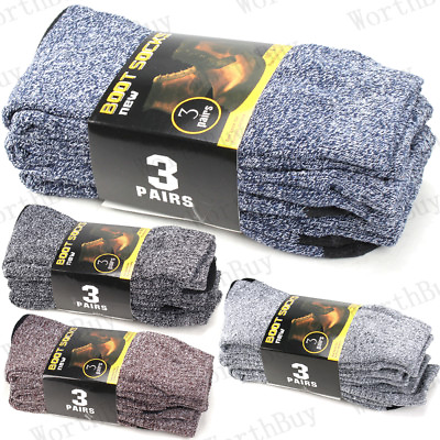 #ad Lot 3 12 Pairs Mens Heavy Duty Thick Warm Thermal Crew Work Boot Socks Size 9 13 $7.99