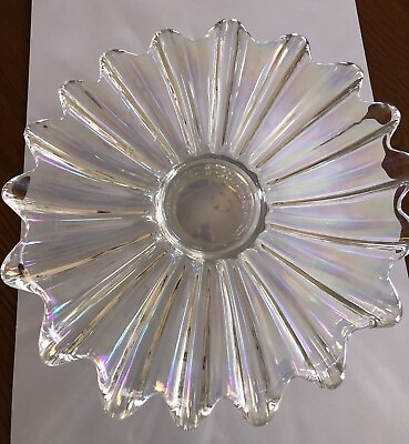 #ad Vintage Carnival Federal Glass Iridescent Celestial Scalloped Edge Shallow Dish $16.50