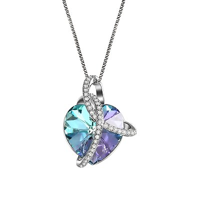 #ad Love Heart Jewelry Necklace Made with Swarovski Elements Crystal Women Girl Gift $14.99