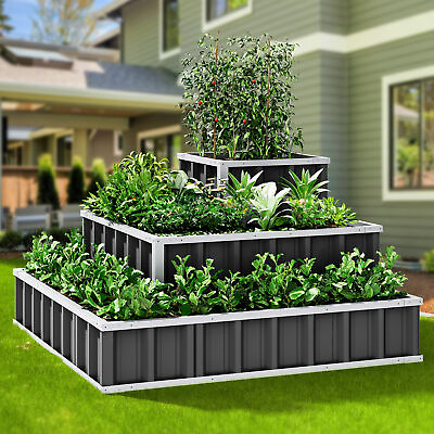 #ad 4x4x2FT 3 Tiers Large Raised Garden Bed 3 Type Outdoor Metal Patio Planter Box $91.14