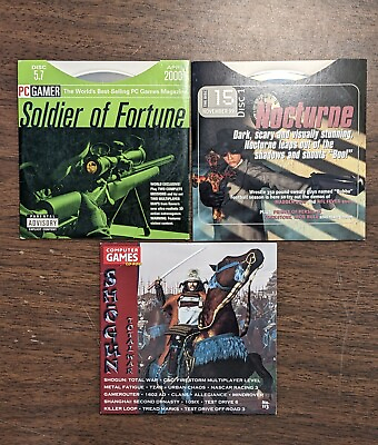 #ad PC Gamer Computer Game Magazine 3 Demo Discs Soldier of Fortune Nocturne Shogun $15.99