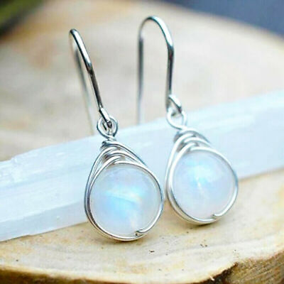 #ad Women Jewelry Pretty Moonstone Drop Earrings 925 Silver Earring Gifts A Pair $2.69