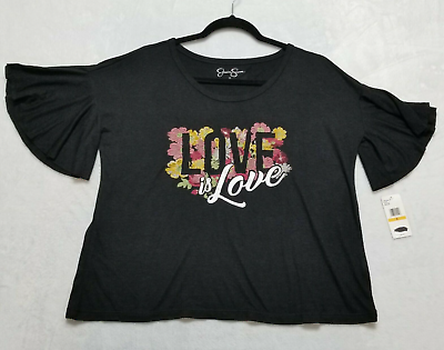 #ad Jessica Simpson Women Shirt Size Small Love Short Sleeve Black $12.00