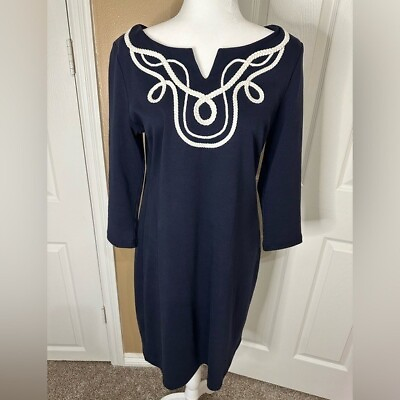 #ad Talbots Women’s Nautical Cotton Navy Blue Sailor Long Sleeve Dress medium $38.00
