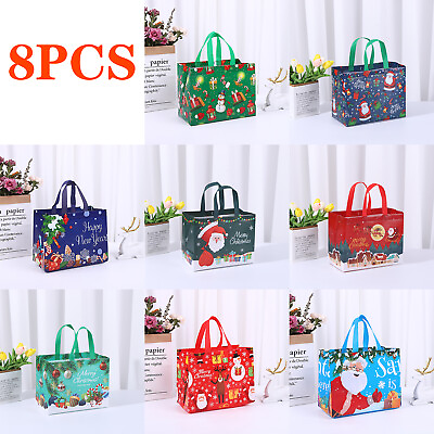 #ad 8PCS Christmas Gift Bags Tote Bag with Handle Treat Bags for Xmas Gifts Wrapping $9.99
