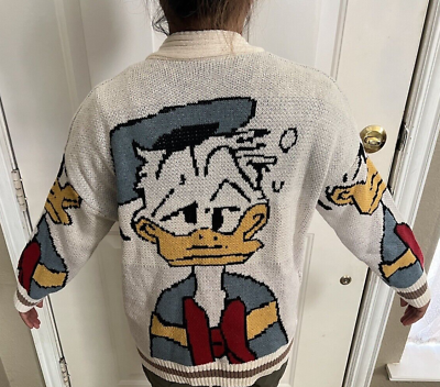 #ad Women’s Knit Cardigan Sweater Donald Duck with Pockets Size M $25.16