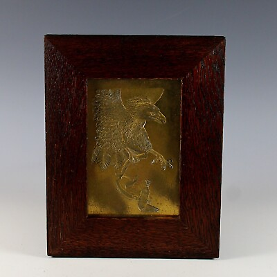 #ad Vintage Bronze Handmade Plaque of Eagle Intaglio Quarter Sawn Oak Frame $245.00