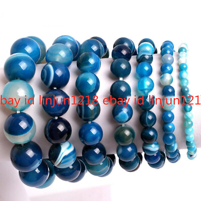 #ad Natural Striped Onyx Agate Gemstone Beads Stretchy Bracelet 7.5#x27;#x27; 6 8 10 12 14mm $5.99