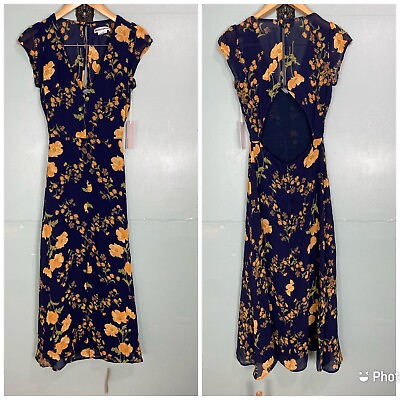 #ad Reformation Wellfleet Dress Bernadette Floral Midi Blue Orange Front Slit Sz 2 $199.00