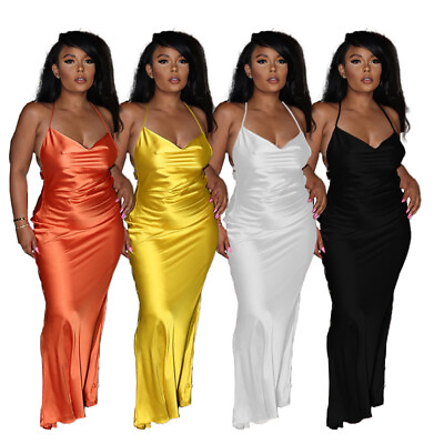 #ad NEW Stylish Women V Neck Solid Sleeveless Backless Bodycon Club Party Dress $25.10