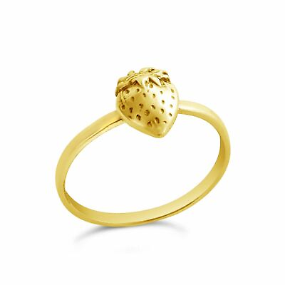#ad Azaggi Gold Plated Lovely Sweet Strawberry Fruit Stackable Ring Women Jewelry $51.00