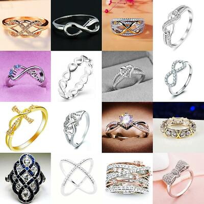 #ad Women Infinity Ring Silver Plated Cubic Zirconia Wedding Promise Rings Size6 10 C $2.08