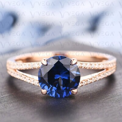 #ad 2.65ct Round Shape Natural Sapphire Gemstones Diamond Wedding Ring 14K Rose Gold $498.00