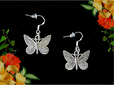 #ad BUTTERFLY DANGLE SILVER EARRINGS STERLING HOOK MOTHERS DAY GIFT FOR HER MOM WIFE $2.97